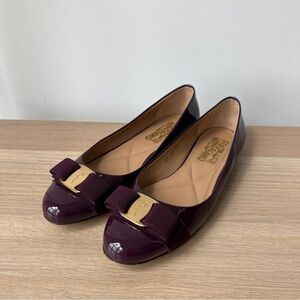 Salvatore Ferragamo Varin Bargolo Burgundy Purple Patent Leather Ballet Flats